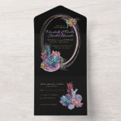 Waterverf vetplanten, zwart all in one uitnodiging (Binnen)