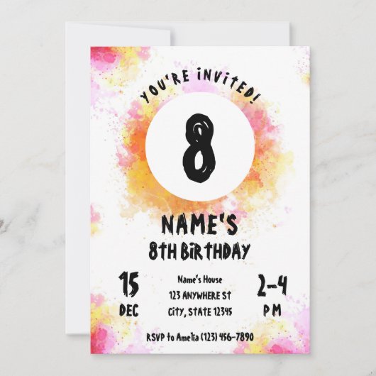 Waterverf Vibrant Art Party Paint Party Verjaardag Kaart (Voorkant)