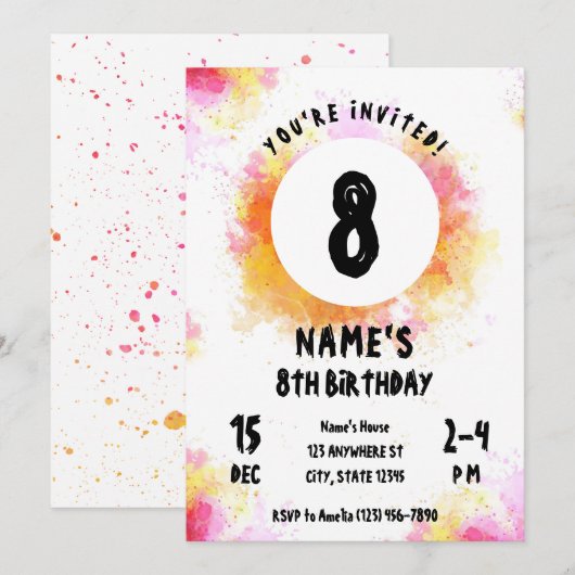 Waterverf Vibrant Art Party Paint Party Verjaardag Kaart (Voorkant / Achterkant)