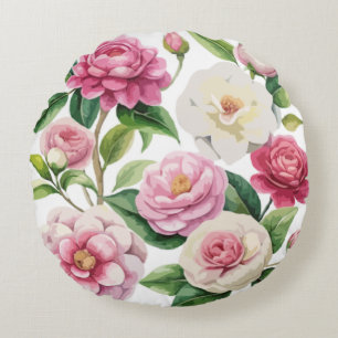 Waterverf Vibrant Camellia Rond Kussen