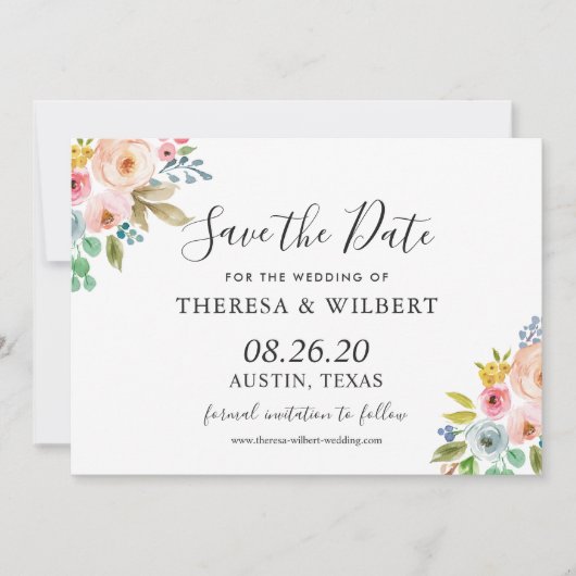 Waterverf Vibrant Floral Wedding Save the Date Kaart (Voorkant)
