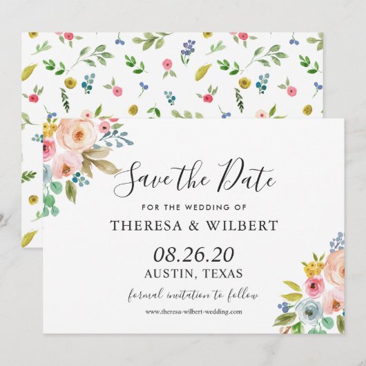 Waterverf Vibrant Floral Wedding Save the Date Kaart (Voorkant / Achterkant)