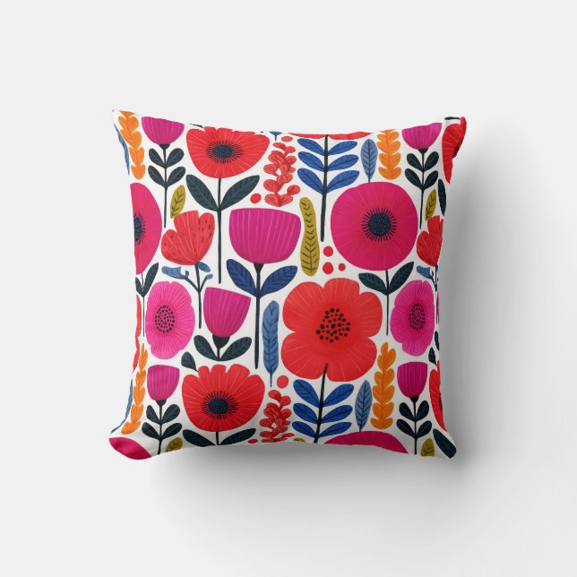 Waterverf Vibrant Flowers BOHO Botanical Kussen (Voorkant)