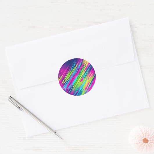 Waterverf Vibrant Neon Ronde Sticker (Envelop)