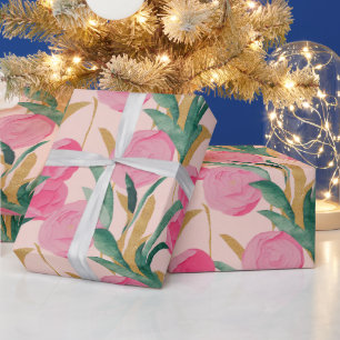 Waterverf Vibrant Painted Pink Spring Flowers Cadeaupapier