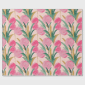 Waterverf Vibrant Painted Pink Spring Flowers Cadeaupapier (Vlak)