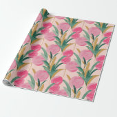 Waterverf Vibrant Painted Pink Spring Flowers Cadeaupapier (Uitgerold)