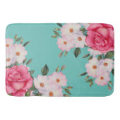 Waterverf Vibrant roze witte rozen Turquoise Terug Badmat (Voorkant)