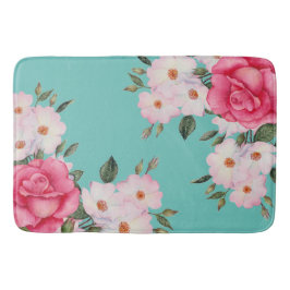 Waterverf Vibrant roze witte rozen Turquoise Terug Badmat
