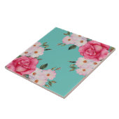 Waterverf Vibrant roze witte rozen Turquoise Terug Tegeltje (Zijkant)