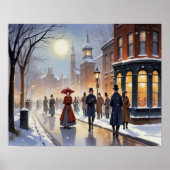 Waterverf Victoriaans Carolers in Snowy Street Poster (Voorkant)