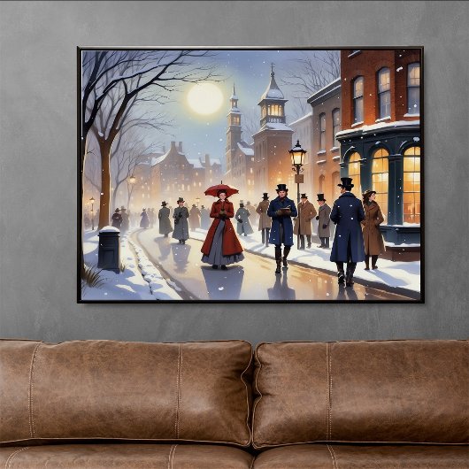 Waterverf Victoriaans Carolers in Snowy Street Poster