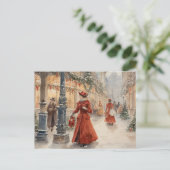 Waterverf Victoriaans Era Dames in Rood Feestdagenkaart (Staand voorkant)