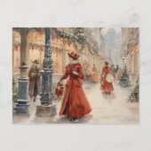 Waterverf Victoriaans Era Dames in Rood Feestdagenkaart (Voorkant)