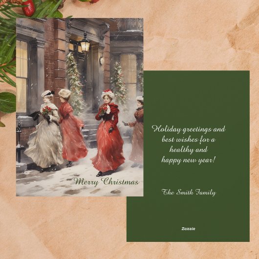Waterverf Victoriaans Era Kerst Vakantie Kaart
