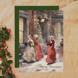 Waterverf Victoriaans Era Kerst Vakantie Kaart