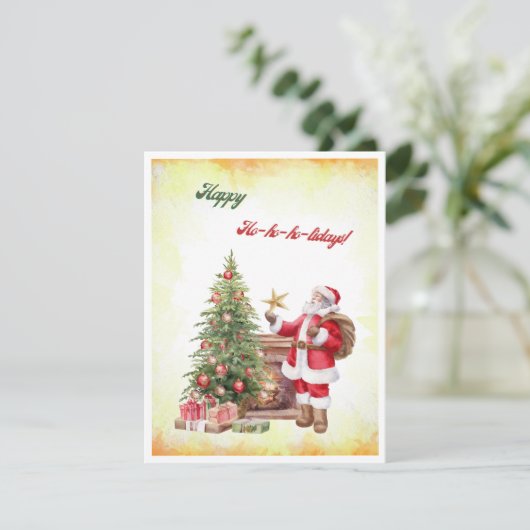 Waterverf Victoriaans Santa Happy Ho-ho-ho-holiday Feestdagenkaart (Staand voorkant)