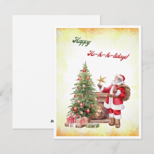 Waterverf Victoriaans Santa Happy Ho-ho-ho-holiday Feestdagenkaart (Voorkant / Achterkant)