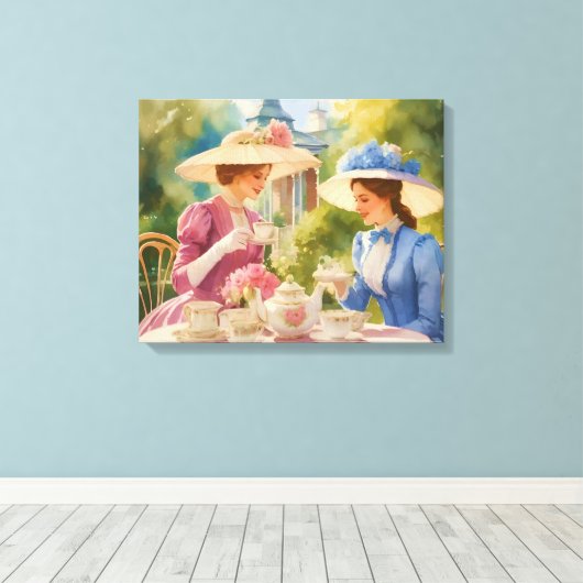 Waterverf Victoriaans Tea Party Schilderij Canvas Afdruk (Insitu (Houten vloer))