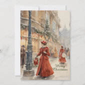 Waterverf Victoriaans Vrolijke Kerstvakantie Kaart (Voorkant)