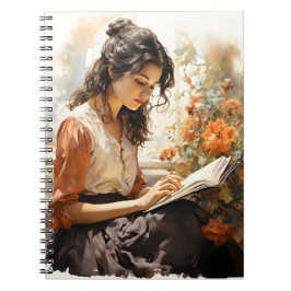 Waterverf Victoriaans vrouw lezen van een boek Notitieboek