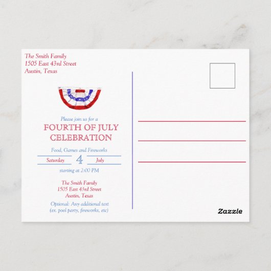 Waterverf Vierde van juli Partij Briefkaart (Achterkant)