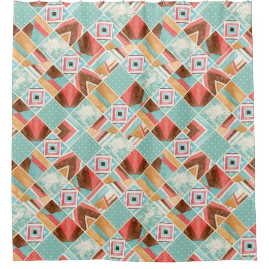 Waterverf vierkante, patchwork geometrische achter douchegordijn (Voorkant)