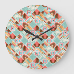 Waterverf vierkante, patchwork geometrische achter grote klok