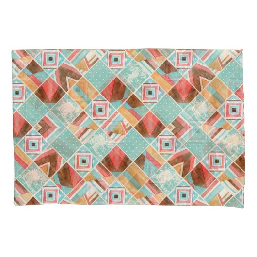 Waterverf vierkante, patchwork geometrische achter kussensloop (Voorkant)