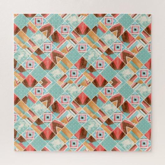 Waterverf vierkante, patchwork geometrische achter legpuzzel (Verticaal)