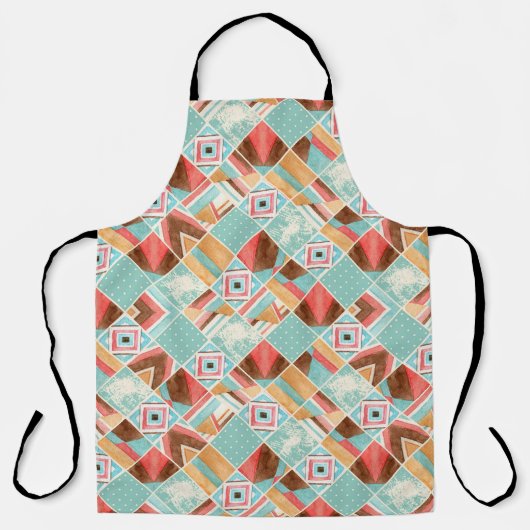 Waterverf vierkante, patchwork geometrische achter schort (Voorkant)