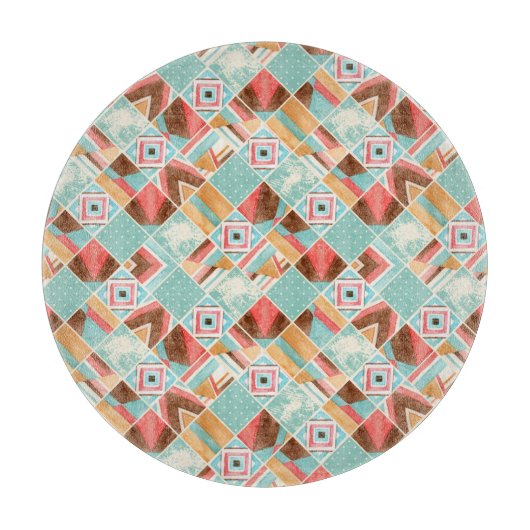 Waterverf vierkante, patchwork geometrische achter snijplank (Voorkant)