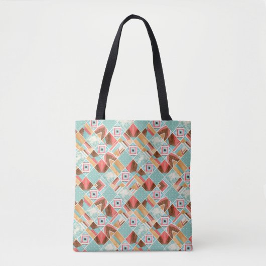Waterverf vierkante, patchwork geometrische achter tote bag (Voorkant)