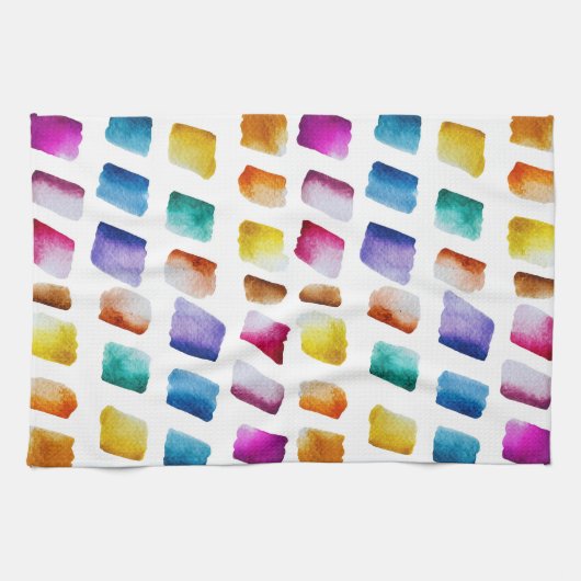 Waterverf-vierkantspatroon Theedoek (Horizontaal)