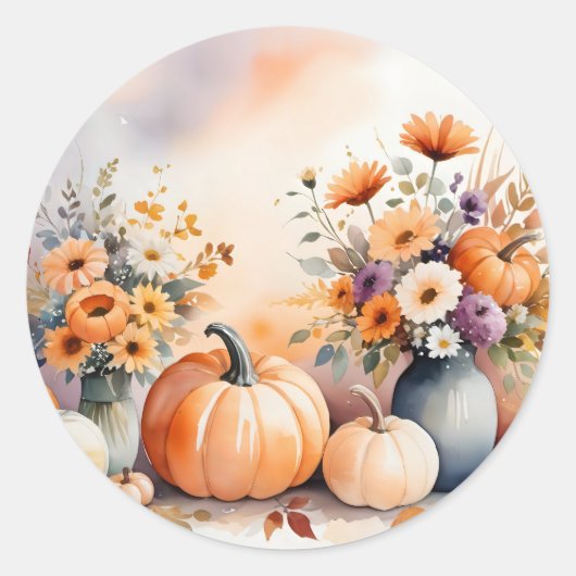 Waterverf viert herfst ronde sticker (Voorkant)