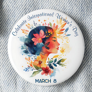 Waterverf viert Internationale Vrouwendag Ronde Button 5,7 Cm