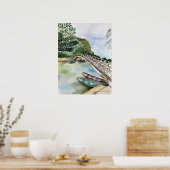 Waterverf, Vietnam, landschap in de provincie Ninh Poster (Keuken)