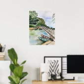 Waterverf, Vietnam, landschap in de provincie Ninh Poster (Thuiskantoor)