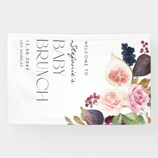 Waterverf Vijgen en Berry Floral Baby Brunch Spandoek (Horizontaal)