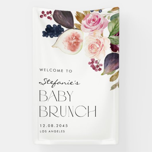 Waterverf Vijgen en Berry Floral Baby Brunch Spandoek (Verticaal)