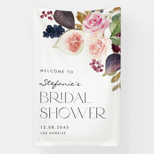 Waterverf Vijgen en Berry Floral Vrijgezellenfeest Spandoek (Verticaal)