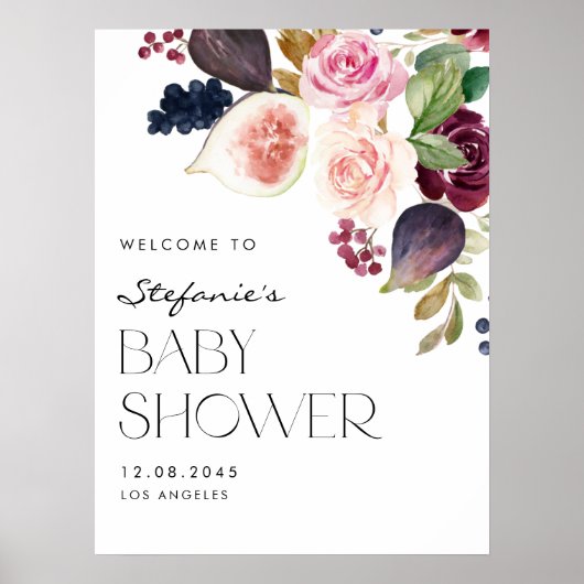 Waterverf Vijgen en Berry Herfst Floral Baby showe Poster (Voorkant)