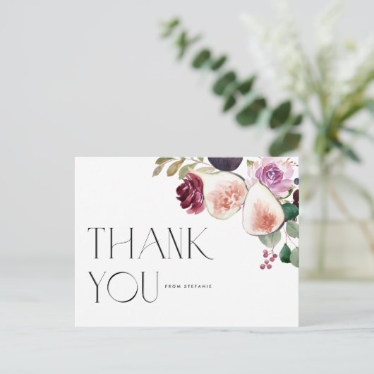 Waterverf vijgen en Bourgondische bloemen dank u Briefkaart (Staand voorkant)