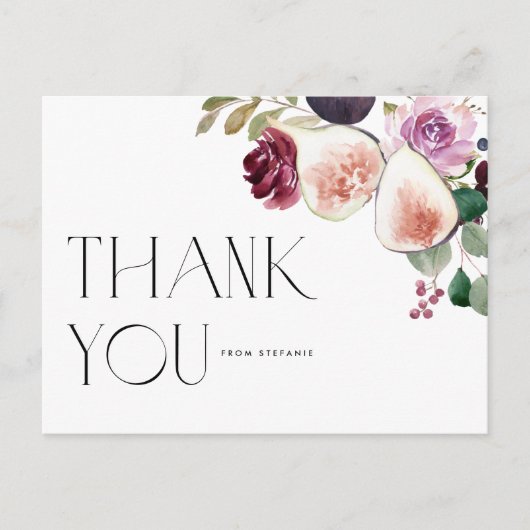 Waterverf vijgen en Bourgondische bloemen dank u Briefkaart (Voorkant)