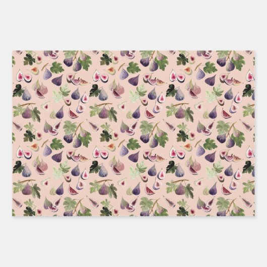 Waterverf Vijgen Wit en Geel Oker en Blush Inpakpapier Vel (Voorkant 3)