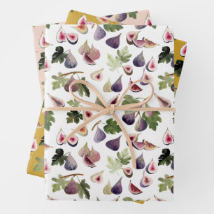 Waterverf Vijgen Wit en Geel Oker en Blush Inpakpapier Vel