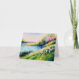 Waterverf vijver en bloemen aanpasbaar kaart