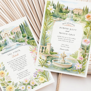 Waterverf Villa d'Este Italië Huwelijk Kaart