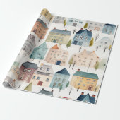 Waterverf Village Magisch patroon Cadeaupapier (Uitgerold)
