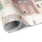 Waterverf Village Magisch patroon Cadeaupapier (Rol Hoek)